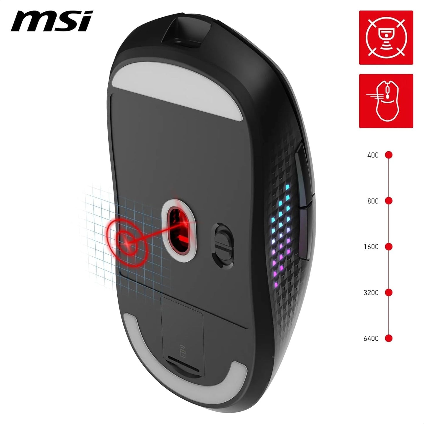 Customizable RGB lighting on the MSI Versa 300 Elite mouse powered by MSI Mystic Light